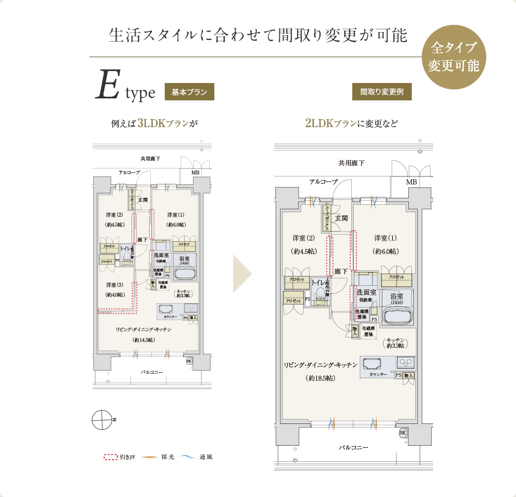 生活スタイルに合わせて間取り変更が可能