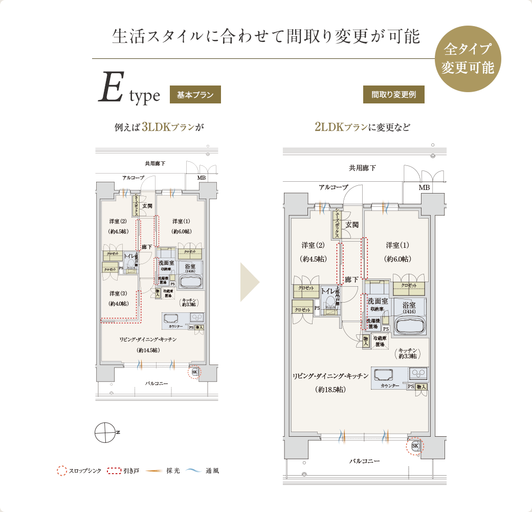 生活スタイルに合わせて間取り変更が可能