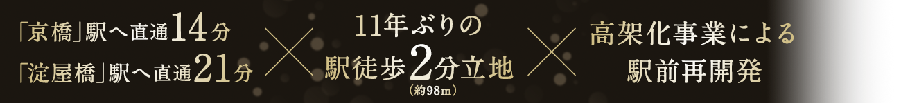 「淀屋橋」駅へ直通21分×11年ぶり駅徒歩２分立地×高架化事業による駅前再開発